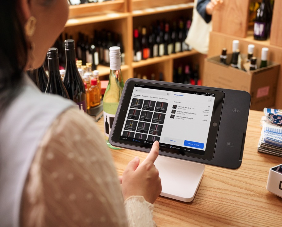 Square retail point of sale at a shop counter